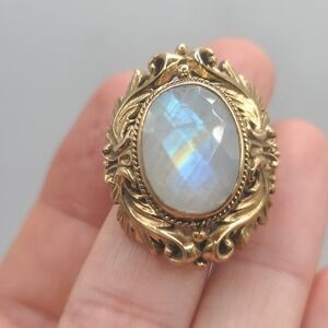 Nicky Butler Moonstone Ring Gold Tone Signed Size 8.75